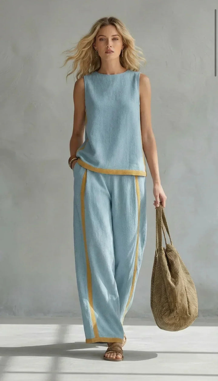 Ursula – Chic-casual vest and pants set with two-tone finishes