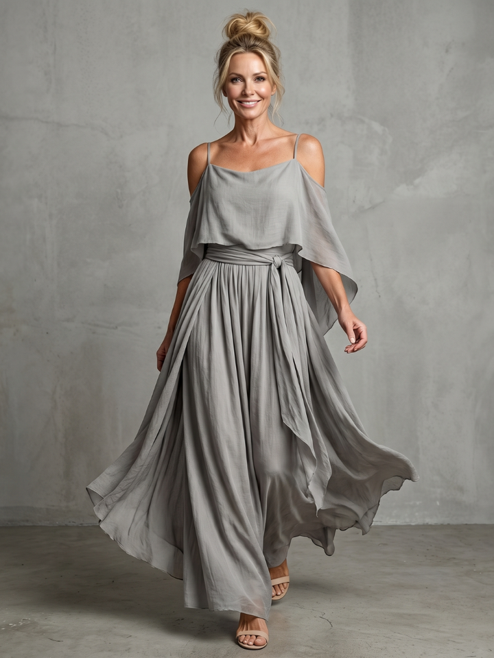 Marisol | Layered Drape Cold Shoulder Top & Wide Leg Set