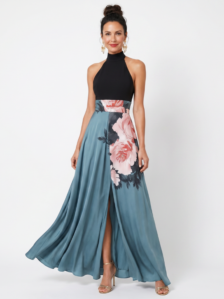 Fiorella | Halter Bodice Floral Skirt Maxi Dress