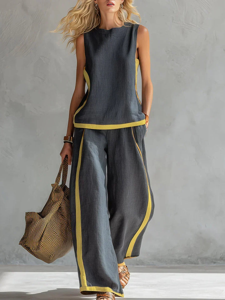 Ursula – Chic-casual vest and pants set with two-tone finishes