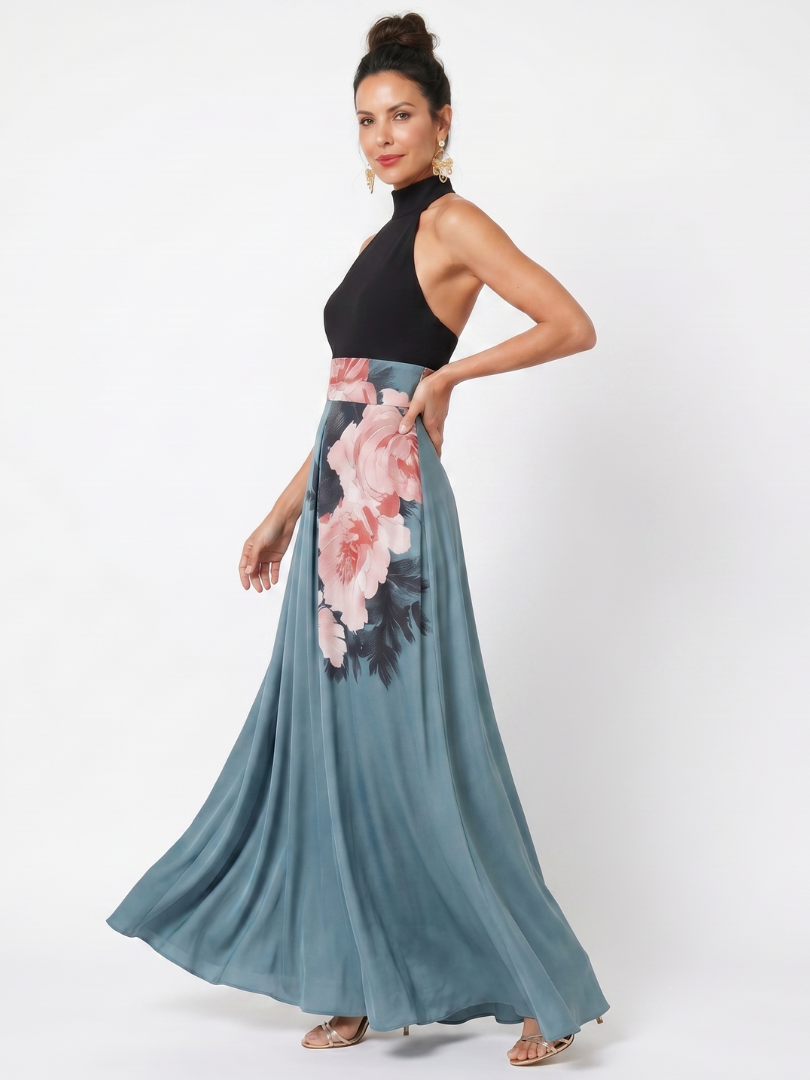Fiorella | Halter Bodice Floral Skirt Maxi Dress
