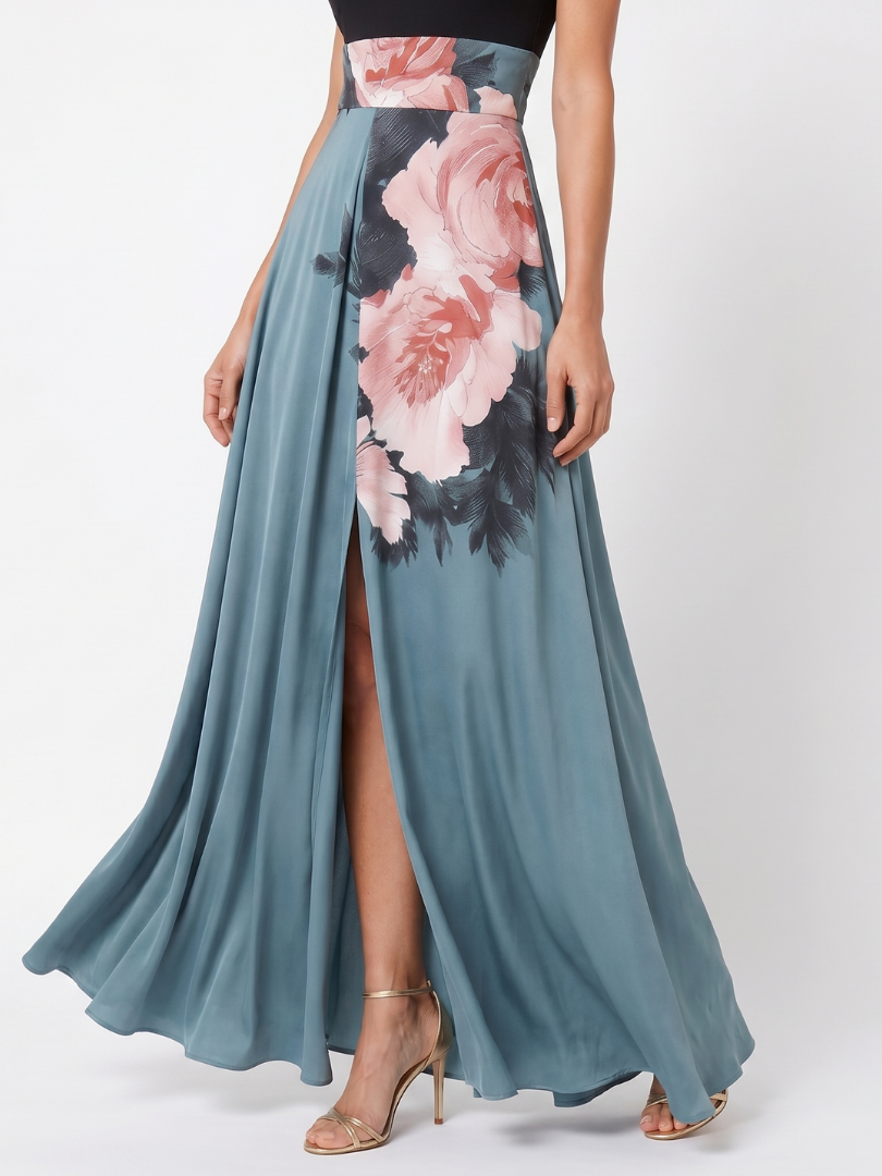 Fiorella | Halter Bodice Floral Skirt Maxi Dress