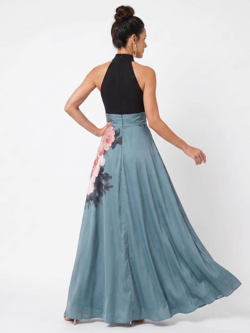 Fiorella | Halter Bodice Floral Skirt Maxi Dress