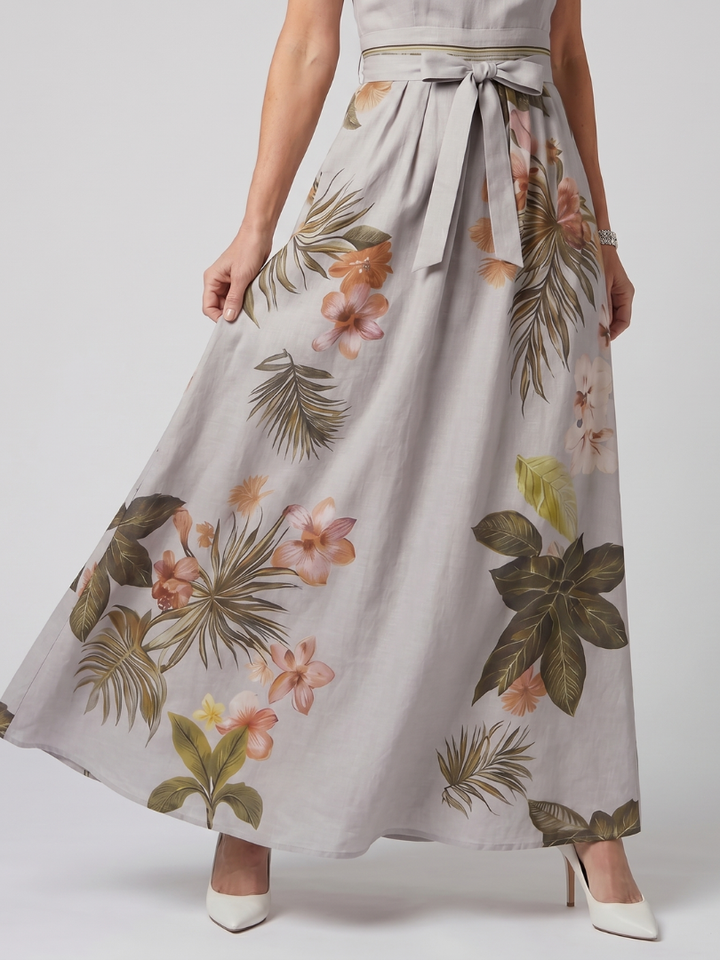 Sandra | Draped Halter Botanical Panel Maxi Dress