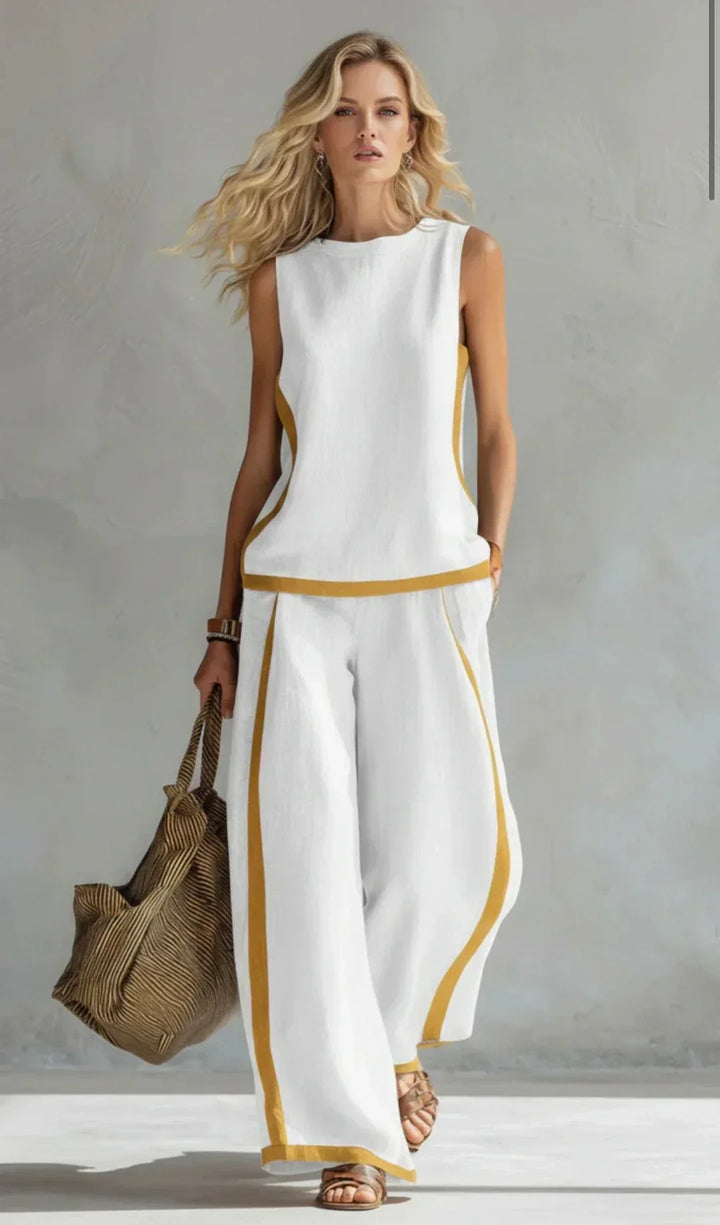 Ursula – Chic-casual vest and pants set with two-tone finishes