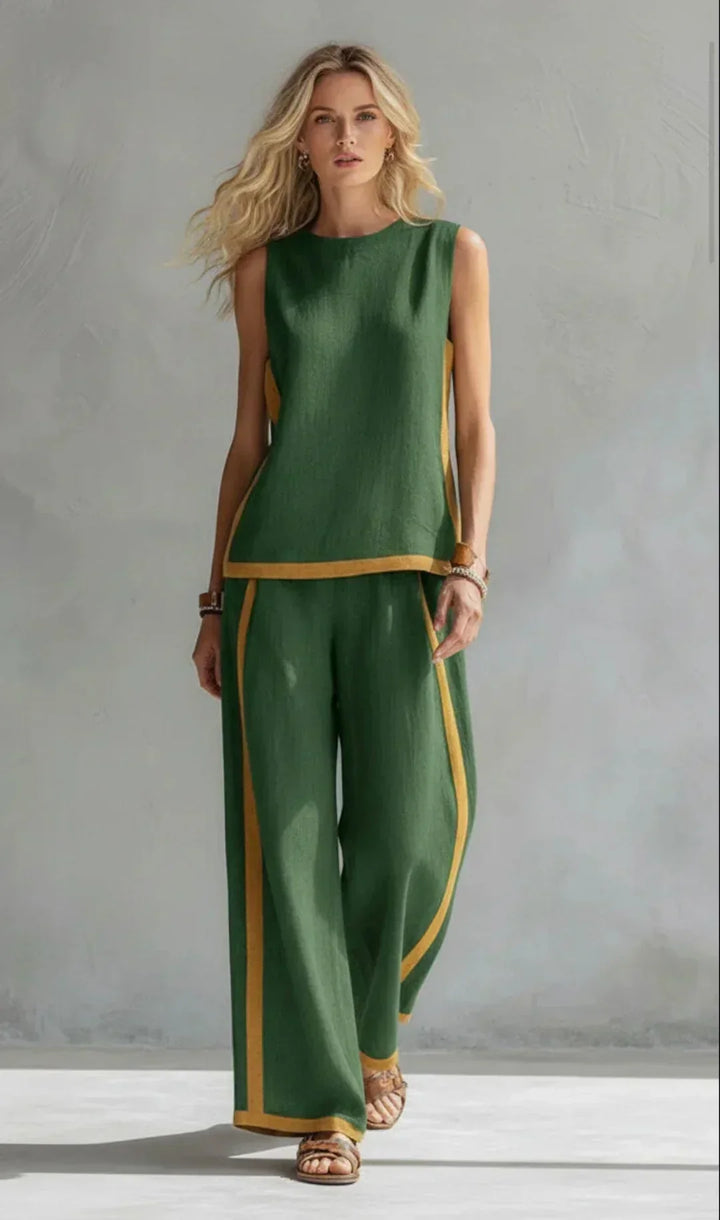 Ursula – Chic-casual vest and pants set with two-tone finishes