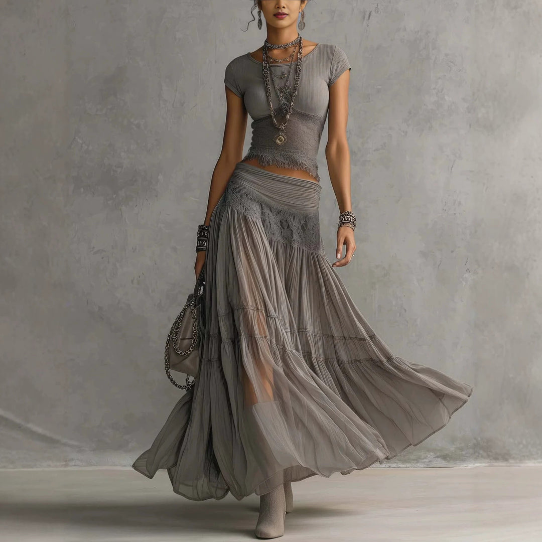 Olivia | Lace-Paneled Skirt Set