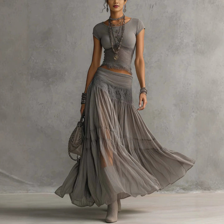 Olivia | Lace-Paneled Skirt Set