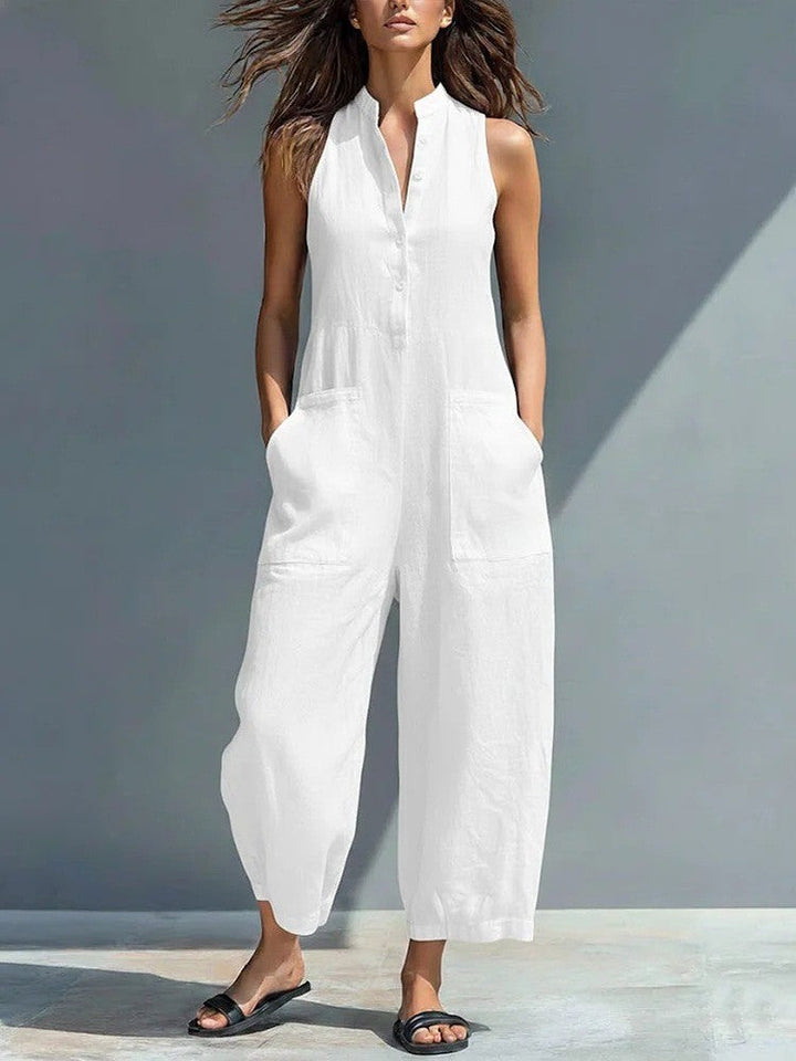 Harlow | Wide-Leg Button Cotton Jumpsuit