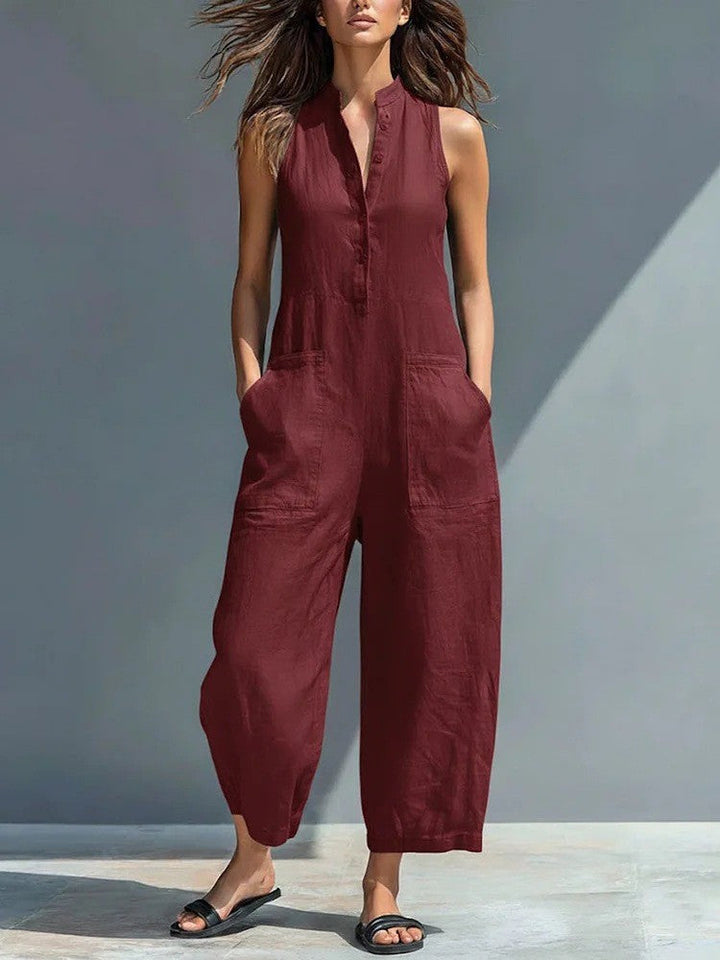 Harlow | Wide-Leg Button Cotton Jumpsuit