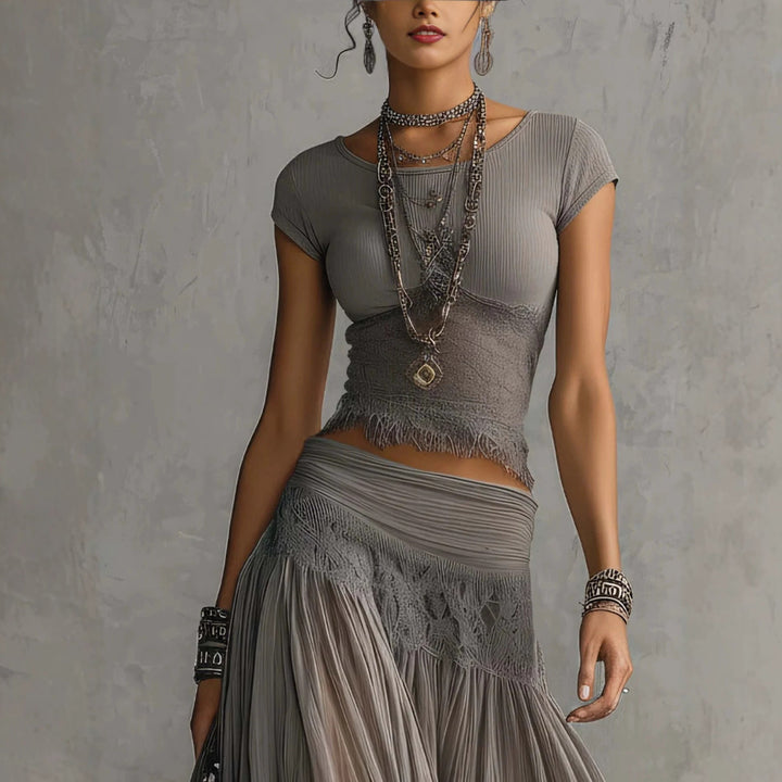 Olivia | Lace-Paneled Skirt Set