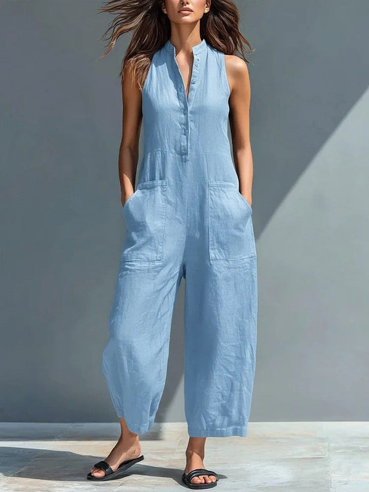 Harlow | Wide-Leg Button Cotton Jumpsuit