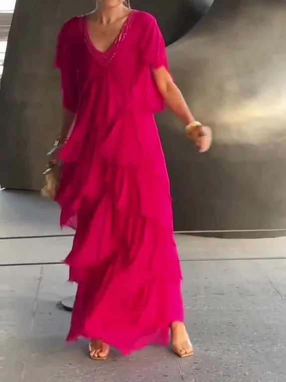 Isla Ruffle-Sleeve Maxi Dress