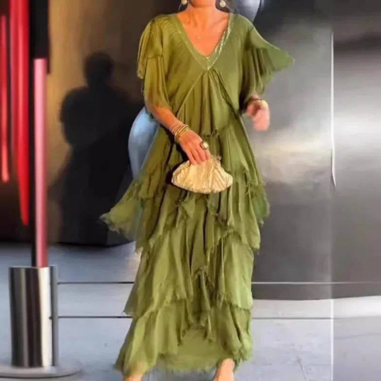 Isla Ruffle-Sleeve Maxi Dress