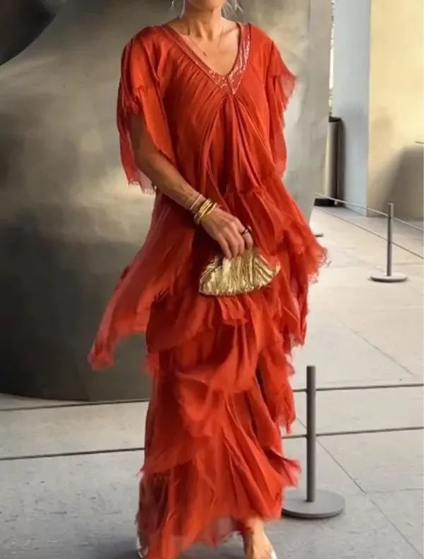 Isla Ruffle-Sleeve Maxi Dress