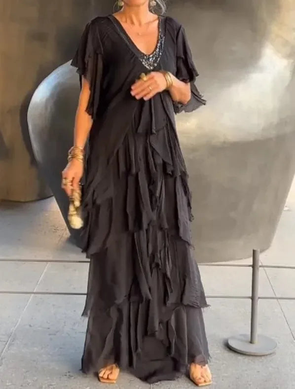 Isla Ruffle-Sleeve Maxi Dress