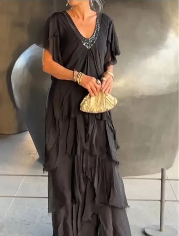 Isla Ruffle-Sleeve Maxi Dress
