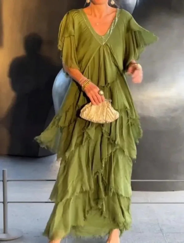 Isla Ruffle-Sleeve Maxi Dress