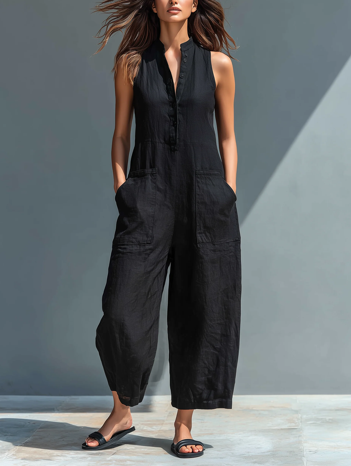 Harlow | Wide-Leg Button Cotton Jumpsuit