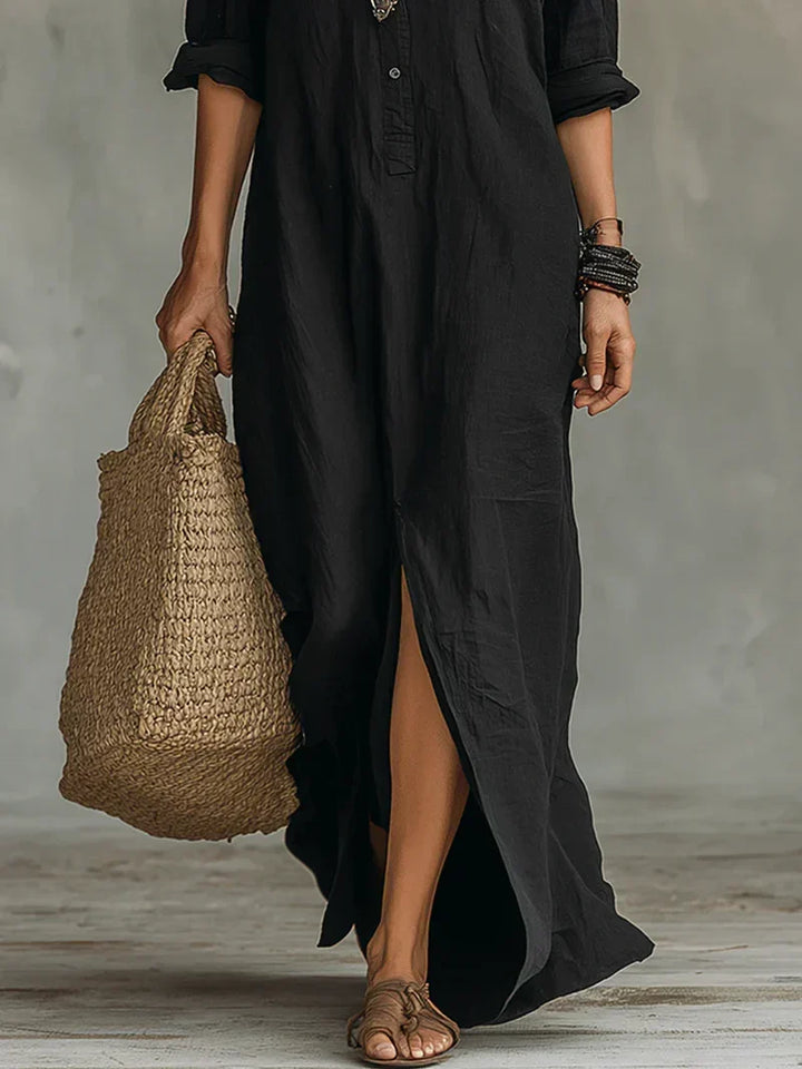 Celine™ | Black Maxi Dress with Buttons