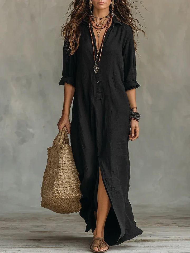 Celine™ | Black Maxi Dress with Buttons