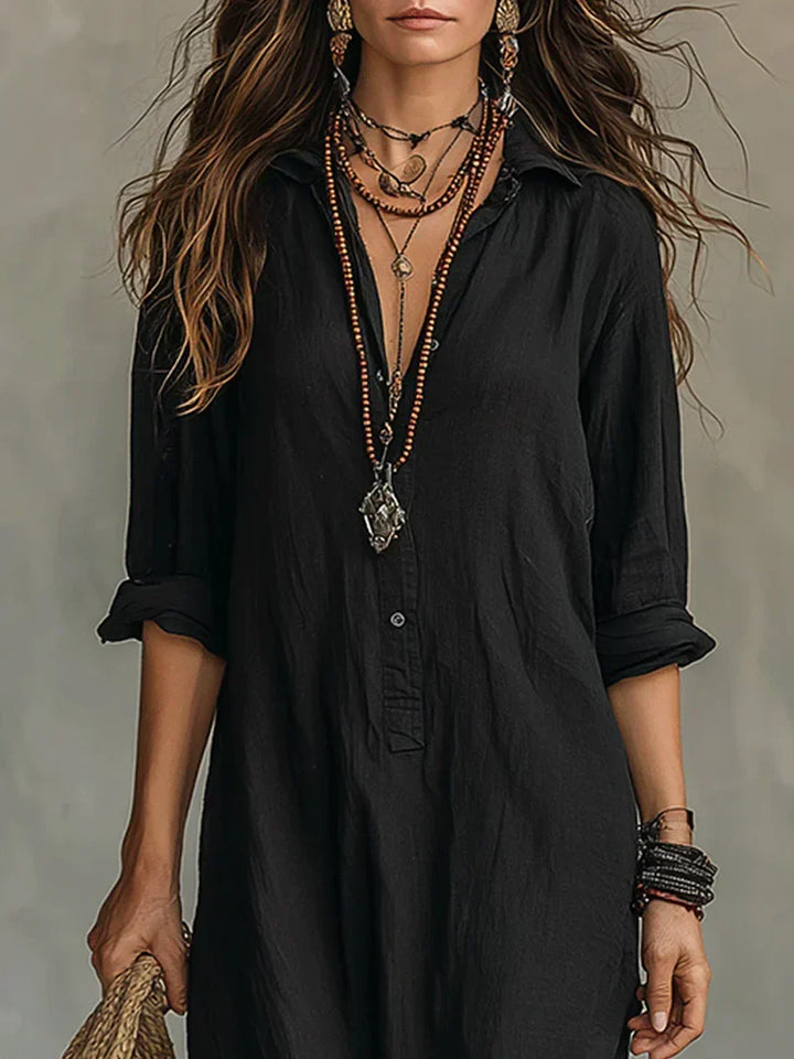 Celine™ | Black Maxi Dress with Buttons