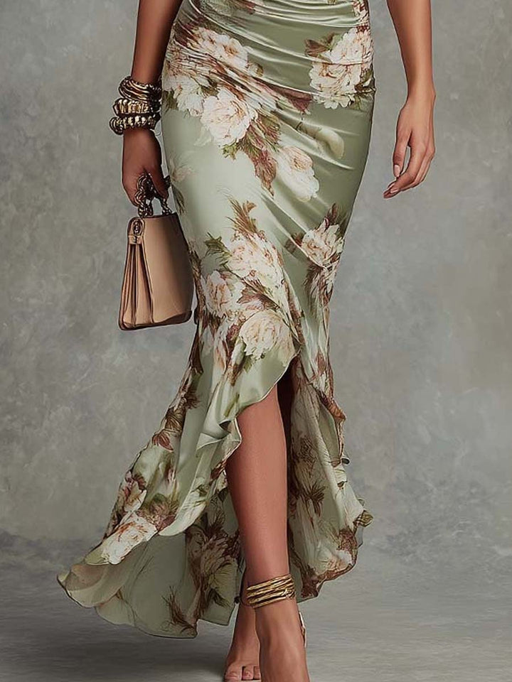 Sage | Bell Sleeve Satin Maxi