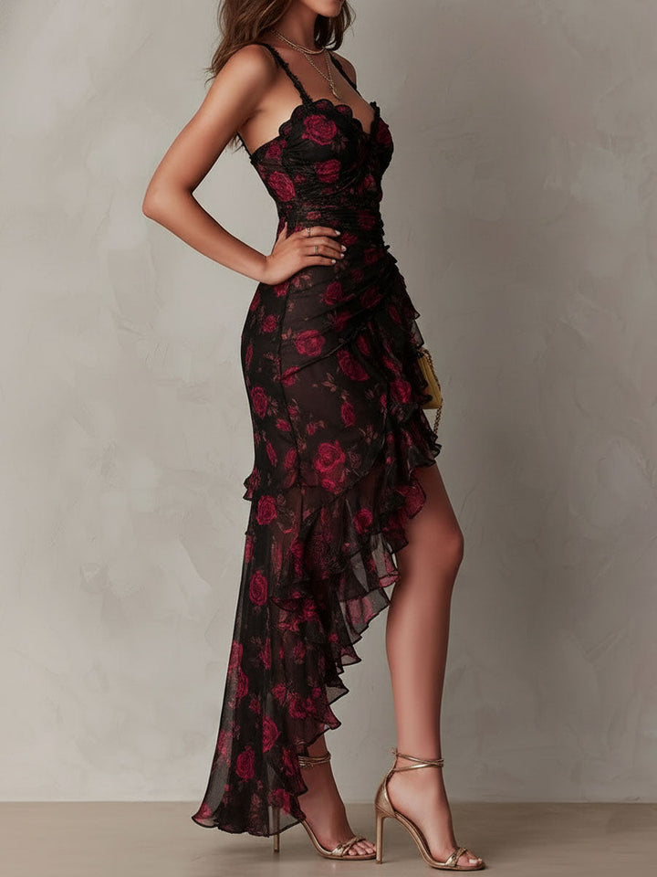 Lowe | Floral Ruched Ruffle Hem Dress
