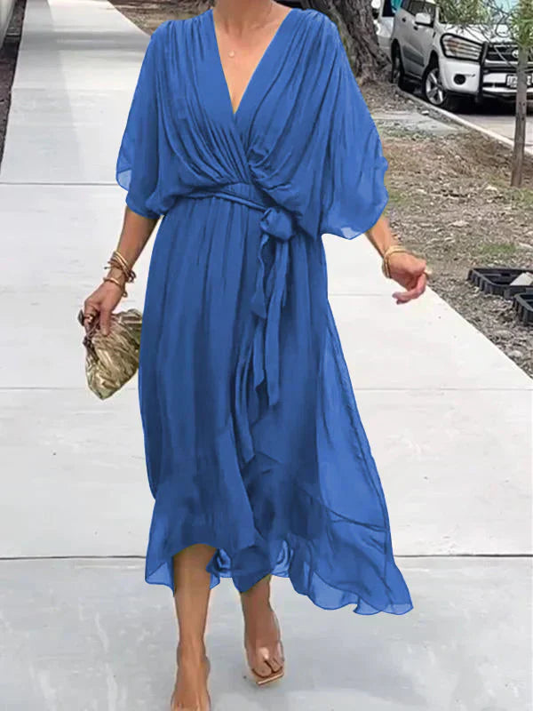 Chic Soft V-Neck Silk Dress