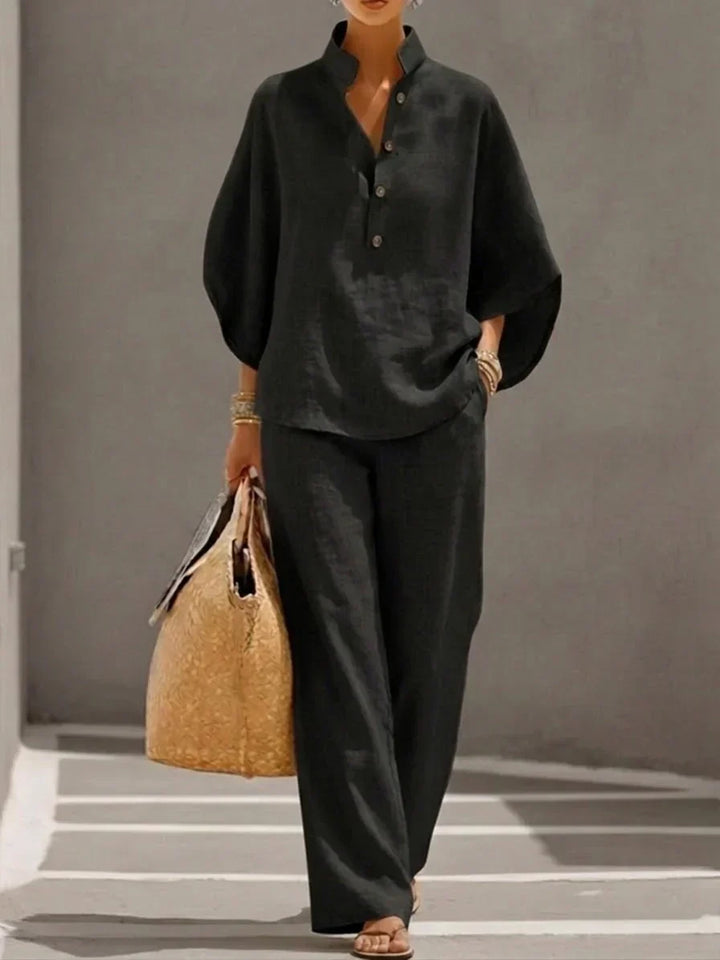 Sophie | Linen Set with Batwing Sleeves and Wide Pants