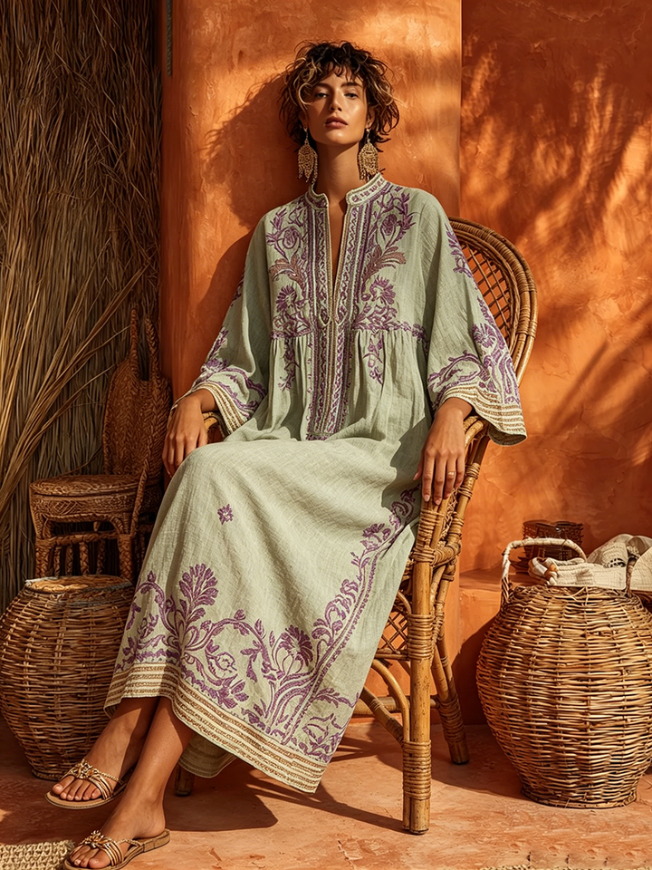 Elena™ - Embroidered Mediterranean Maxi Dress