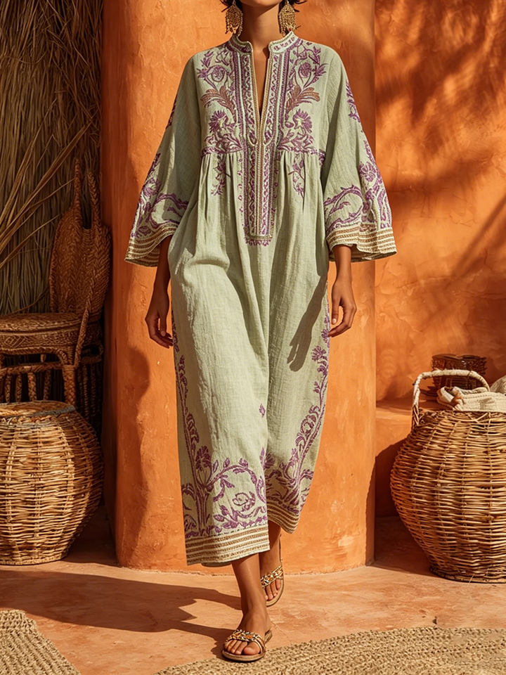 Elena™ - Embroidered Mediterranean Maxi Dress