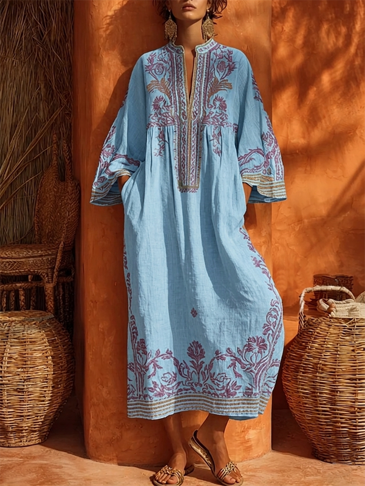 Elena™ - Embroidered Mediterranean Maxi Dress