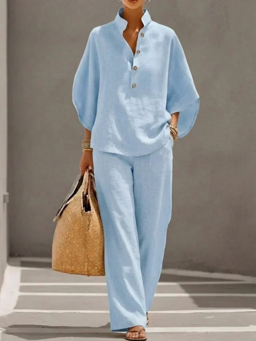 Sophie | Linen Set with Batwing Sleeves and Wide Pants