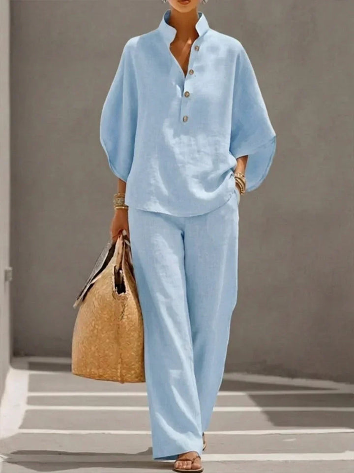 Sophie | Linen Set with Batwing Sleeves and Wide Pants