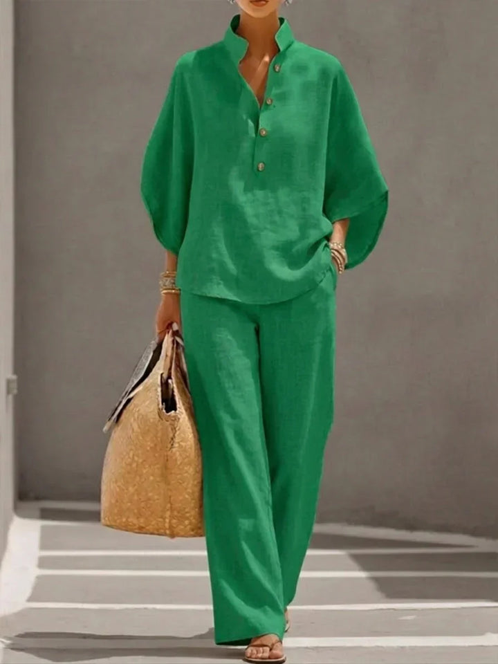 Sophie | Linen Set with Batwing Sleeves and Wide Pants