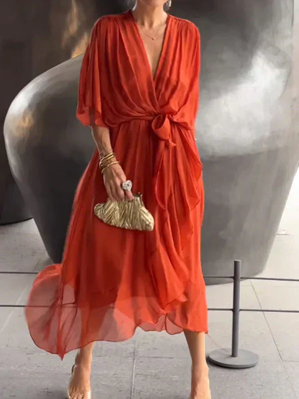 Chic Soft V-Neck Silk Dress