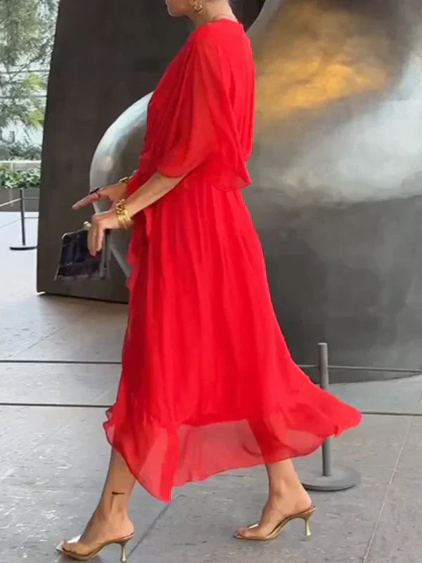Chic Soft V-Neck Silk Dress